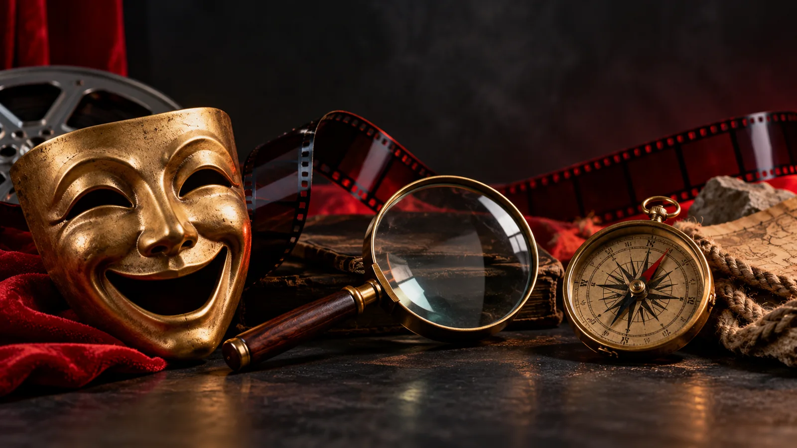 Ilustrasi editorial properti yang mewakili beberapa genre film