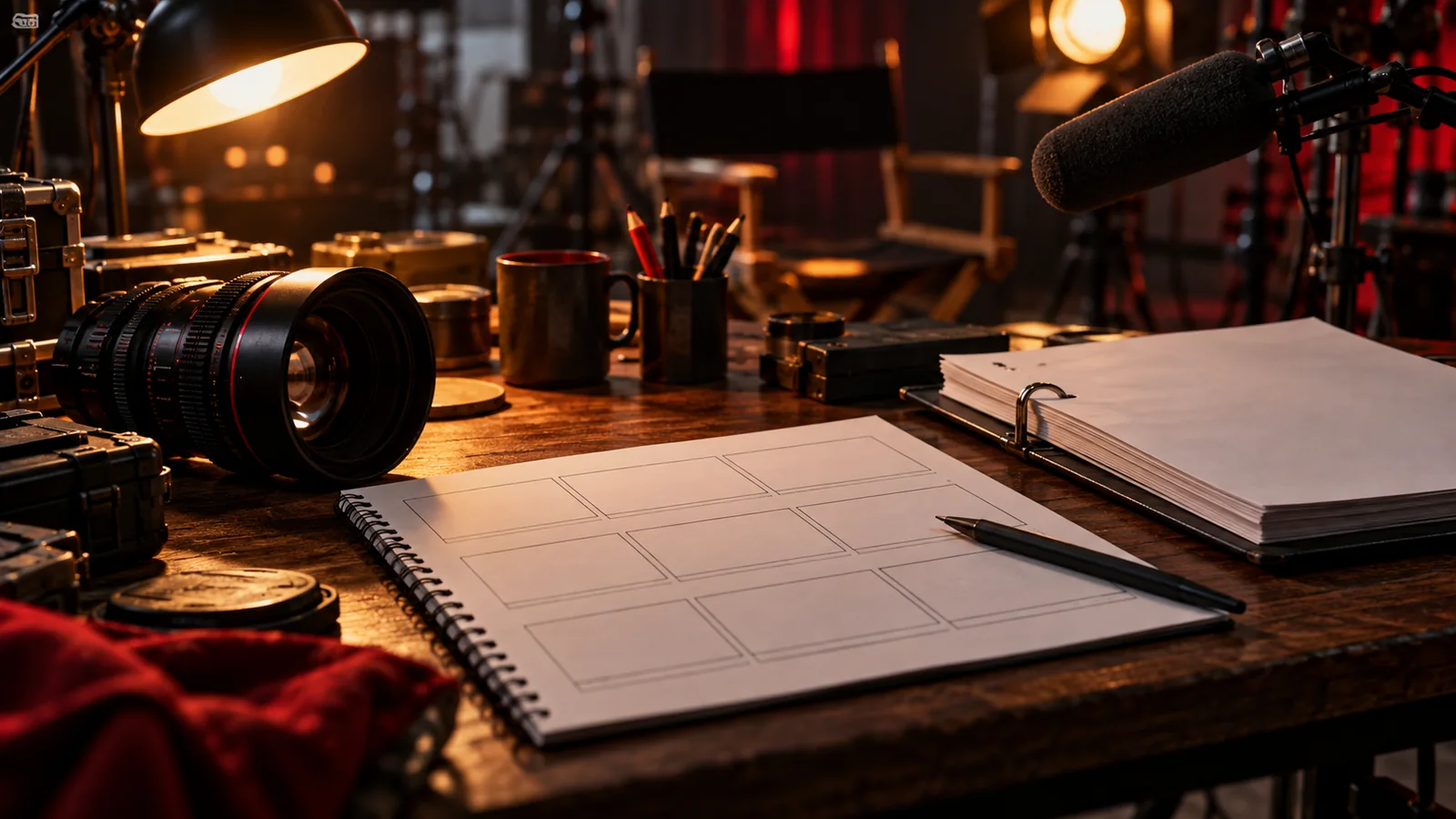 Ilustrasi editorial papan cerita dan perlengkapan produksi film