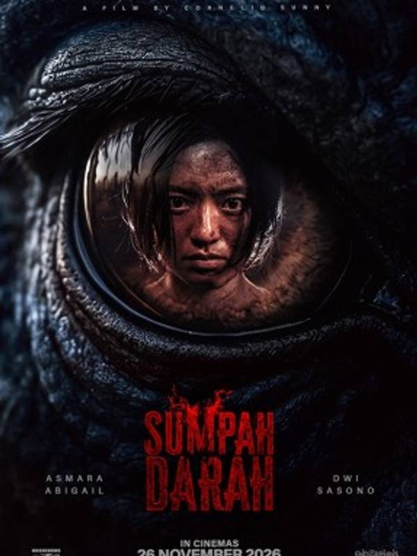 Poster Sumpah Darah menampilkan wajah Mara di dalam mata sosok misterius dan jadwal 26 November 2026.